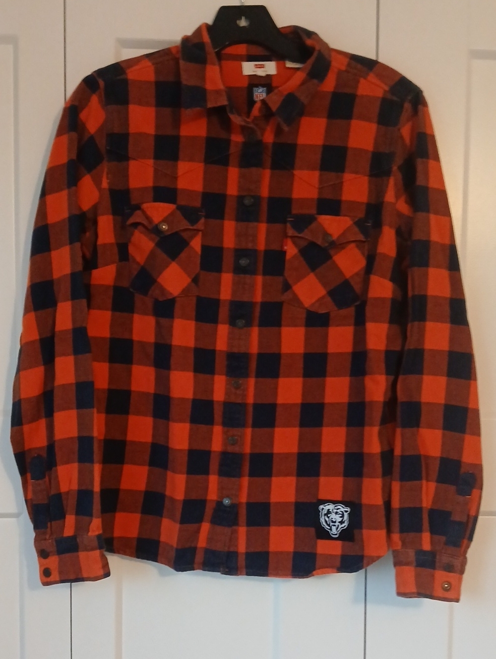 Levi's Orange and Navy Plaid Button-Down Shirt